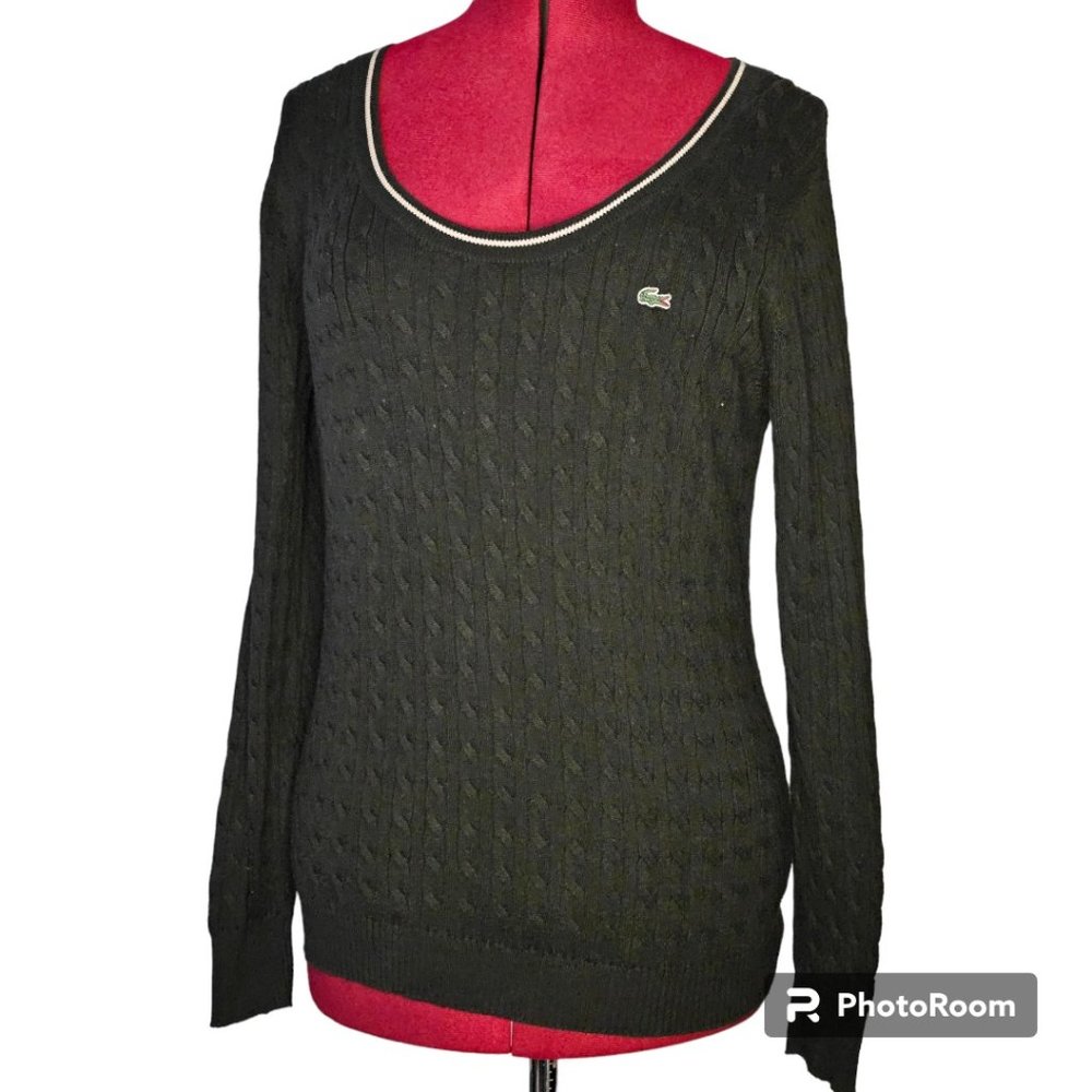 Lacoste Black Cable‎ Knit Sweater | Size 42 | Large Equivalent | EUC | Classic